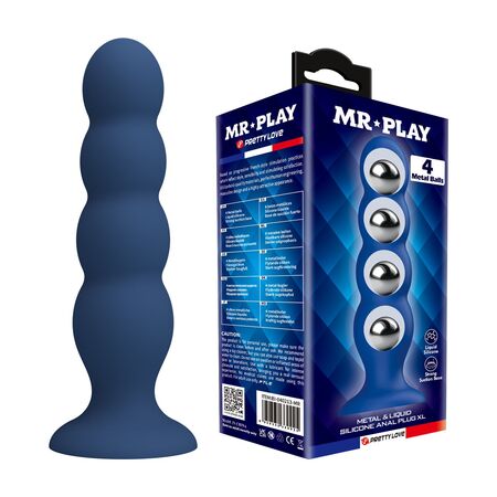 Синий анальный стимулятор со смещенным центром тяжести Silicone Anal Plug XL - 16,5 см.
